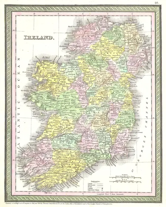 1850 Mitchell and Cowperthwait Map of Ireland