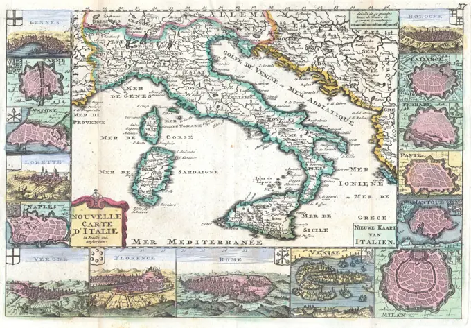 1706 de la Feuille Map of Italy