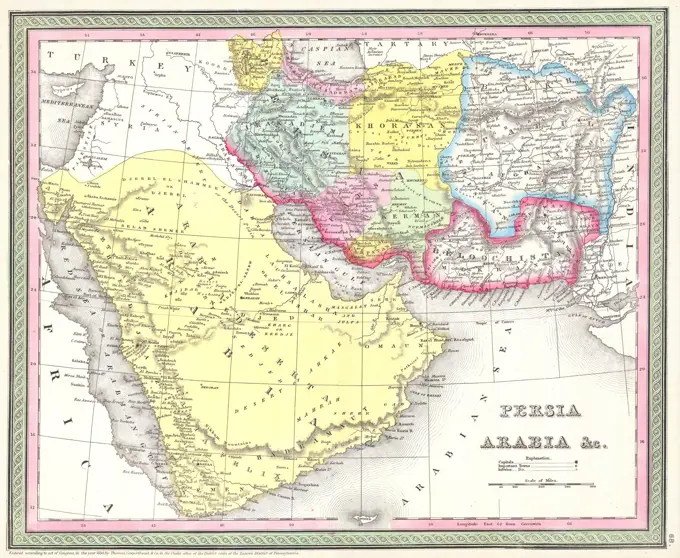 1850 Mitchell Map of Persia, Arabia and Afghanistan