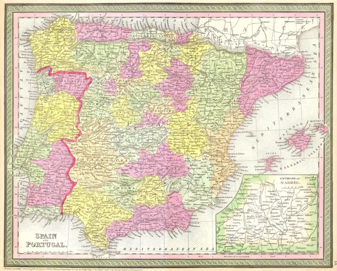 1850 Mitchell Map of Spain and Portugal
