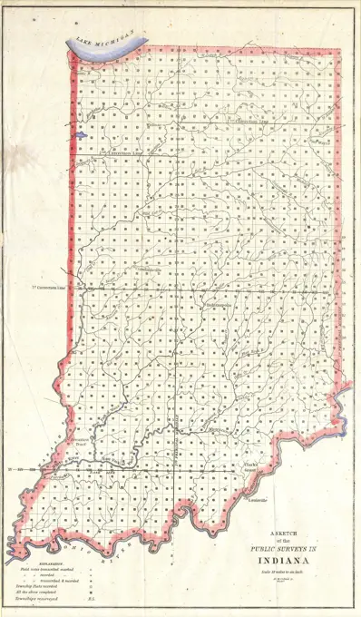 1850 Public Survey Map of Indiana