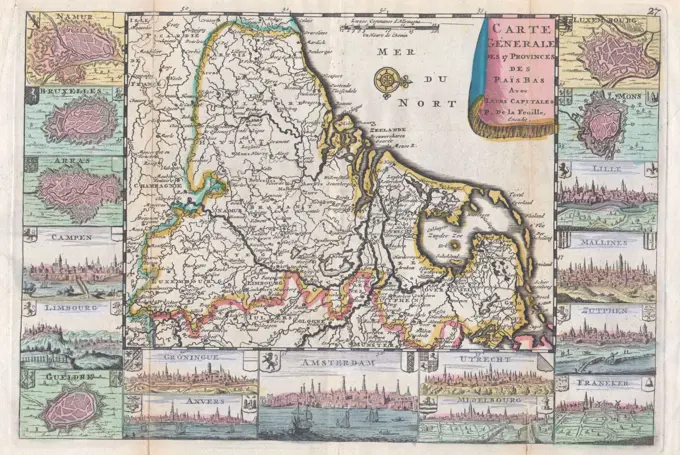 1710 De La Feuille Map of the Netherlands, Belgium and Luxembourg