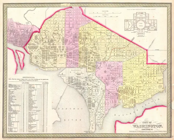 1850 Mitchell Map of Washington D.C. Georgetown