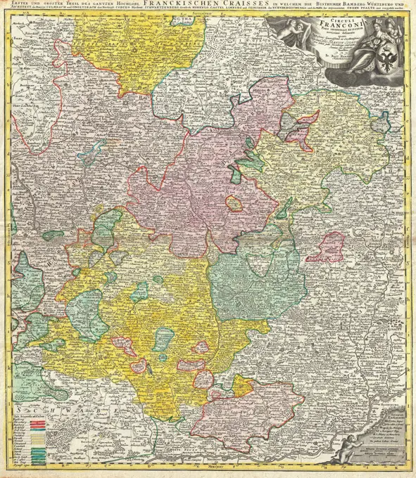 1720 Homann Map of Franconia, Germany ( Bavaria, Bamberg, Würtzburg, Nuremberg )