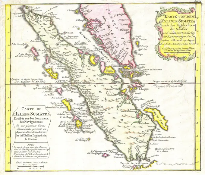 1852 Bellin Map of Sumatra, Malaca, and Singapore
