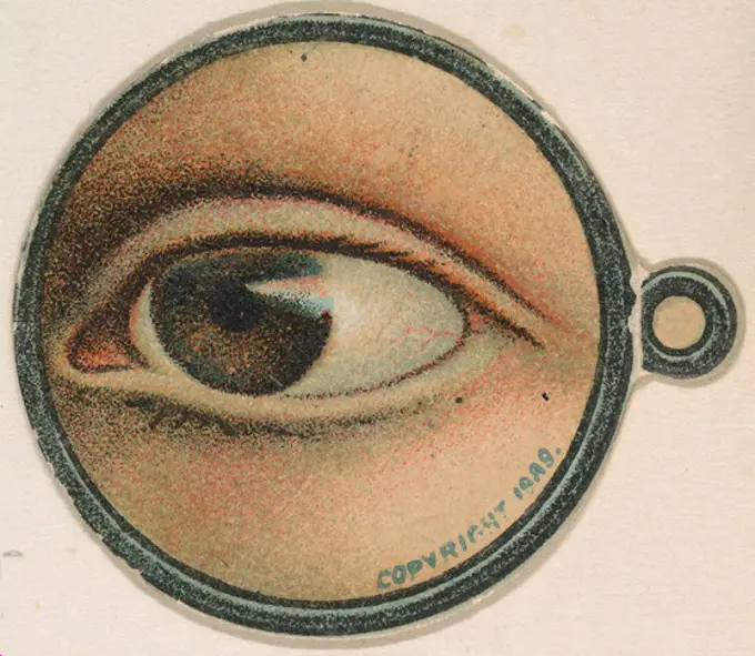 Monocle and Eye (brown), from Jocular Ocular series (N221) issued by Kinney Bros. 1889 Issued by Kinney Brothers Tobacco Company Trade cards from the "Jocular Oculars" series (N221), issued ca. 1889 to promote Kinney Tobacco Company.. Monocle and Eye (brown), from Jocular Ocular series (N221) issued by Kinney Bros.. 1889. Commercial color lithograph. Issued by Kinney Brothers Tobacco Company