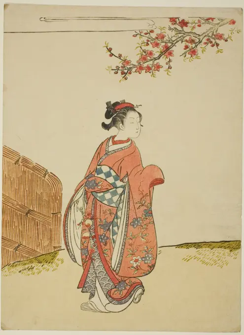 Under a Peach Tree 1761-1770 Japan. Color woodblock print; left sheet of chuban diptych . Suzuki Harunobu