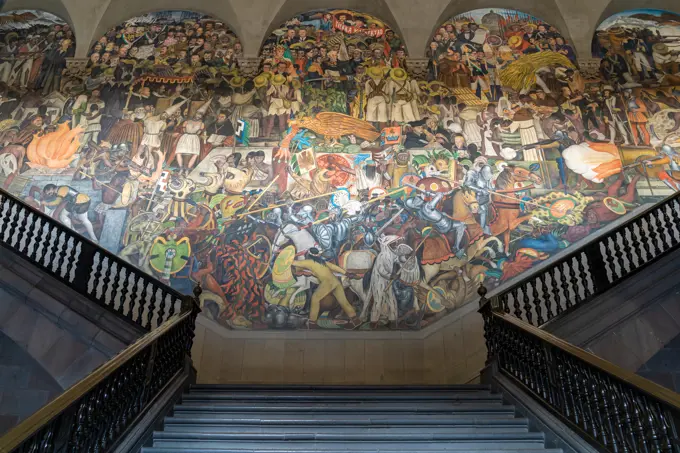 Secretary of State Antony J. Blinken participates in a Mural Tour with Mexican President Andr�s Manuel L�pez Obrador at the National Palace (Palacio Nacional), in Mexico City, Mexico, on October 8, 2021.