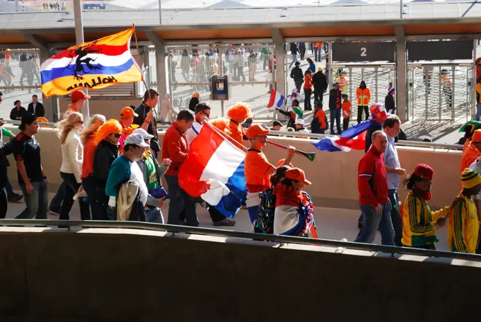 Dutch fans enter Soccer City Stadium in Johannesburg, South Africa, to watch the Netherlands play Denmark on June 14, 2010.