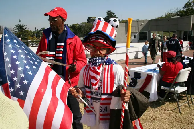 Fans show their team spirit at the Team USA pep rally before the U.S. vs. Algeria World Cup match on June 23, 2010, in Pretoria, South Africa.