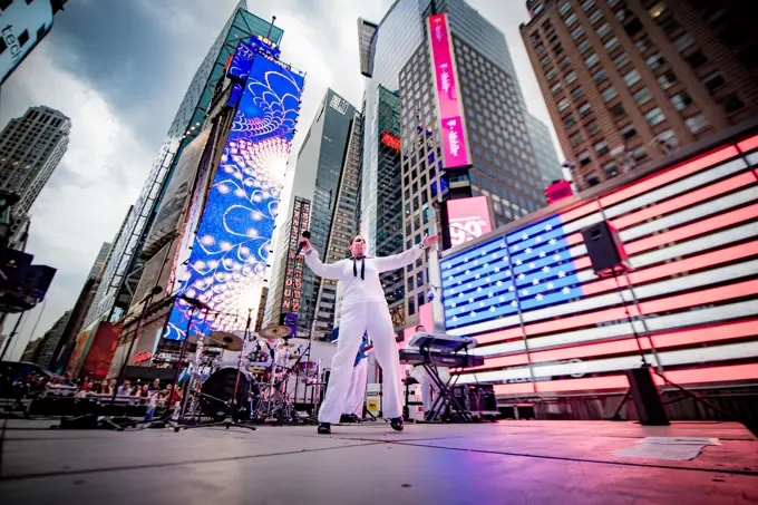 NEW YORK (May 26, 2019) The Navy Band Northeast ensemble Rhode Island Sound performs at Times Square during Fleet Week New York (FWNY) 2019. FWNY, now in its 31st year, is the city's time-honored celebration of the sea services. It is an unparalleled opportunity for the citizens of New York and the surrounding tri-state area to meet Sailors, Marines and Coast Guardsmen, as well as witness firsthand the latest capabilities of today's maritime services.