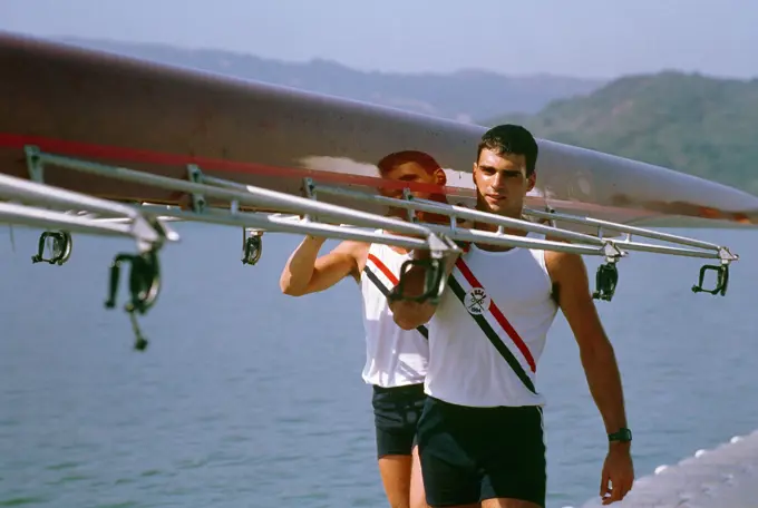 Marine Corps 2nd Lieutenant Greg Montesi, a member of the sculling team competing at the 1984 Summer Olympics. Base: Lake Casitas State: California (CA) Country: United States Of America (USA)