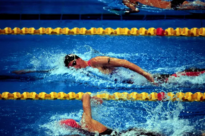 US Army SPECIALIST, Fourth Class Chad SENIOR of the Army's World Class Athlete Program, competes in the 200 meter swim which is a part of the Modern Pentathlon competition during the 2000 Olympic games in Sydney, Australia. Base: Sydney State: New South Wales Country: Australia (AUS)