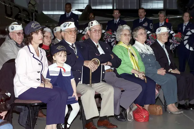 Delaware area survivors of Pearl Harbor and their families participate in the Pearl Harbor Day Remembrance Ceremony held at the Air Mobility Command (AMC) Museum, Dover Air Force, Delaware. Base: Dover Air Force Base State: Delaware (DE) Country: United States Of America (USA)