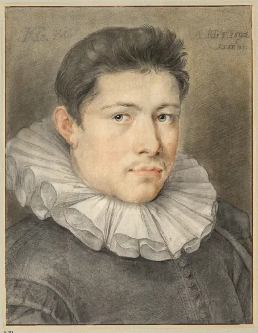 Hendrick Goltzius Portrait Jacob Mathams. Black and colored chalks, brushes in brown and black, white cover color 1592 , 1592