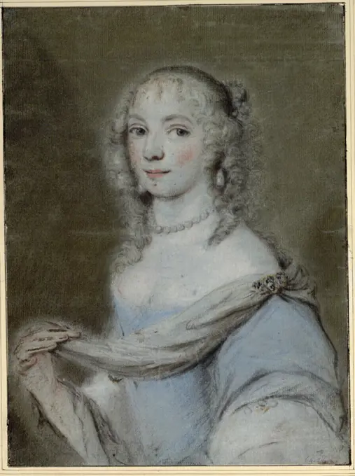 Jakob van Schuppen Portrait of a young lady. Colored chalk on brown paper