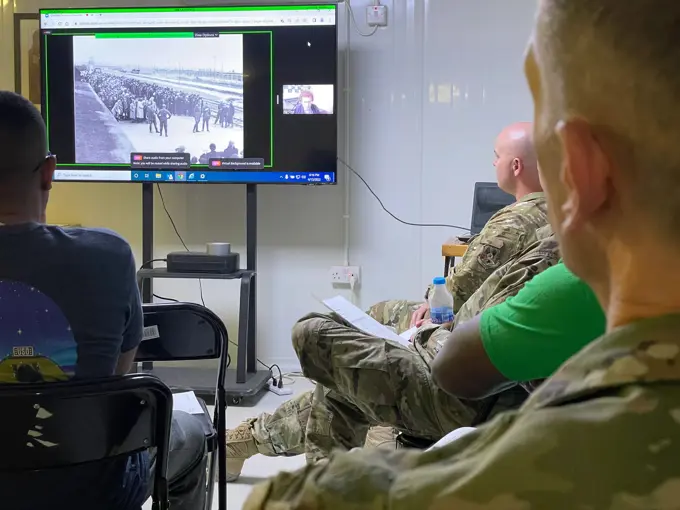 Holocaust survivor Agi Geva shares her Holocaust experiences with 332d Air Expeditionary Wing Airmen during a special zoom event hosted by the 332d Diversity and Inclusion Council April 13, 2022. The U.S. Congress established the Holocaust Days of Remembrance as the nations annual commemoration of the Holocaust and created the United States Holocaust Memorial Museum as a permanent living memorial to the victims.