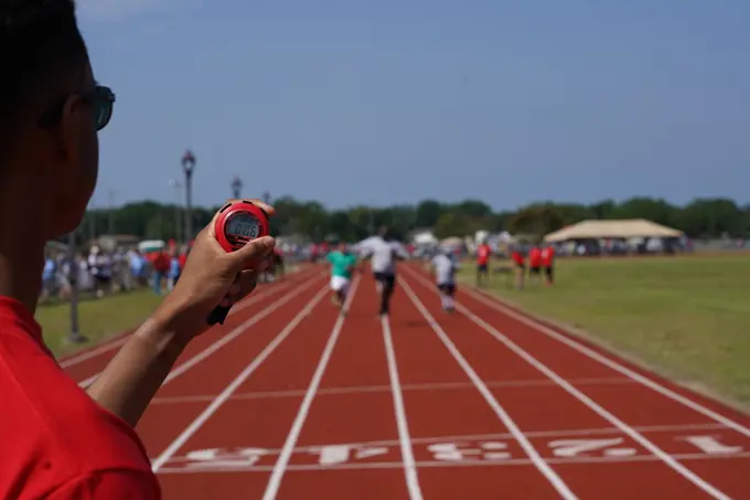 Special Olympics Mississippi athletes compete in a track event during the SOMS Summer Games at Keesler Air Force Base, Mississippi, May 14, 2022. Over 600 athletes participated in the Summer Games.