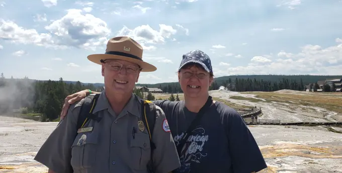 Park Ranger Tim Bischoff and his wife, Beth enjoy their 31st Anniversary in Yellowstone National Park.