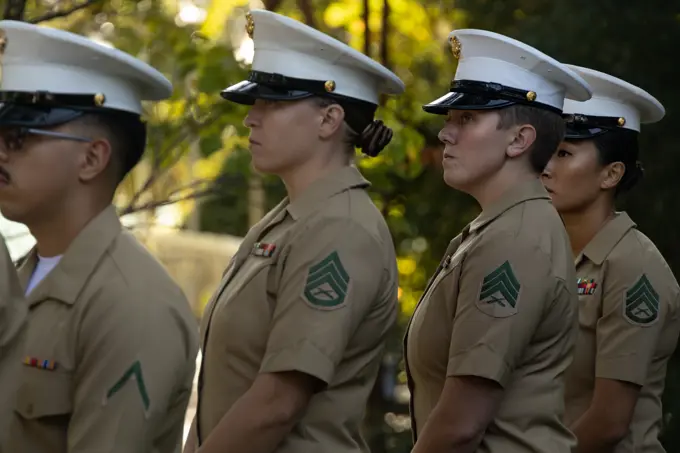 U.S. Marines with Marine Raider Support Group, Marine Corps Base Camp Lejeune, attend the Patriot Day Observance Ceremony at Lejeune Memorial Gardens in Jacksonville, North Carolina, Sept. 9, 2022. The Patriot Day ceremony is held in remembrance of the Sept. 11 terrorist attacks and a tribute to those who made the ultimate sacrifice.