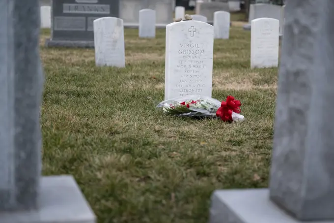 Day of Remembrance. The grave marker of Virgil "Gus" Grissom from Apollo 1, is seen after a wreath laying ceremony that was part of NASA's Day of Remembrance, Thursday, Jan. 26, 2023, at Arlington National Cemetery in Arlington, Va. Wreaths and flowers were laid in memory of those men and women who lost their lives in the quest for space exploration.