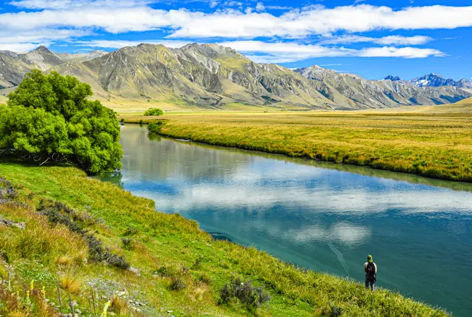 Fly Fishing the Ahuriri River on the South Island of New Zealand.