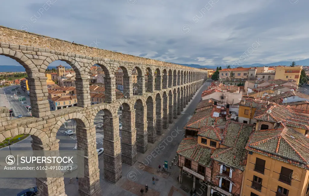 Aerial view of the Aqueduct of Segovia, Spain