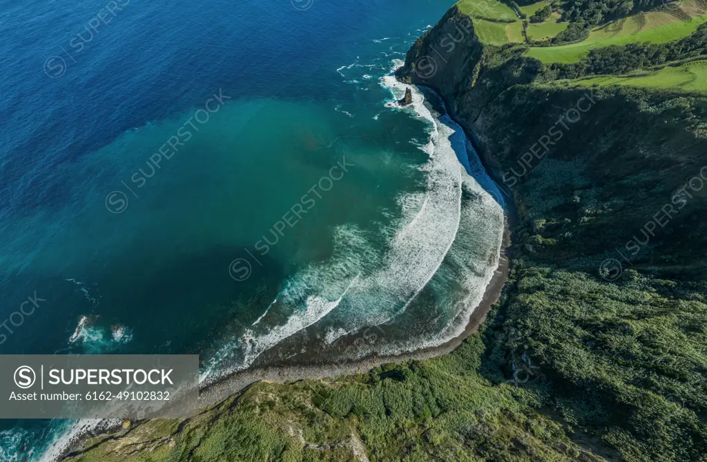 Aerial view of Coast of the Atlantic Ocean, Azores, Sío Miguel Island, Portugal