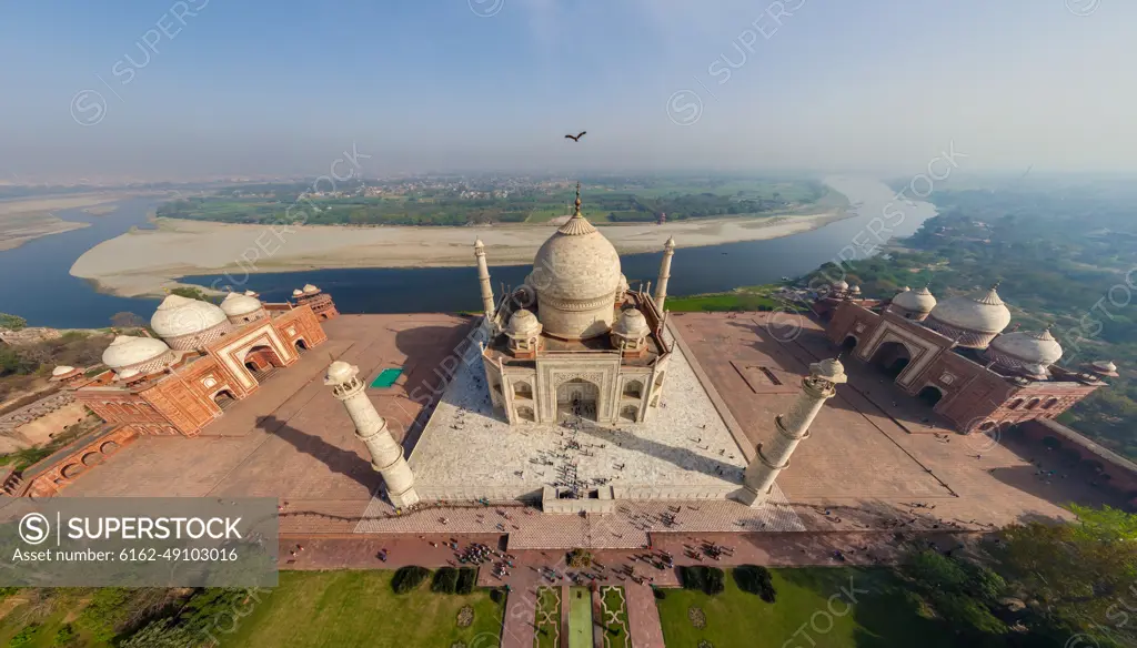 Aerial view of tourists in Agra, Taj Mahal, India