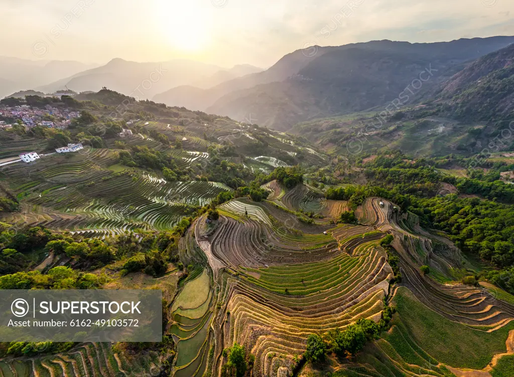 Aerial view of the Yuanyang Hani Rice Terraces, China