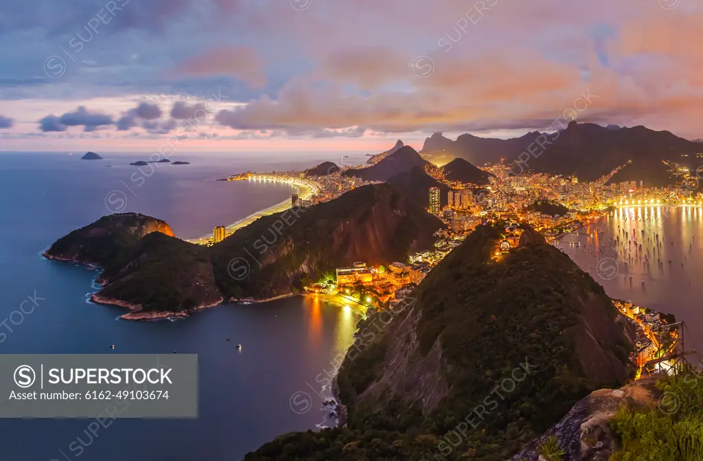 Panoramic aerial view of Rio de Janeiro during the night, Brazil