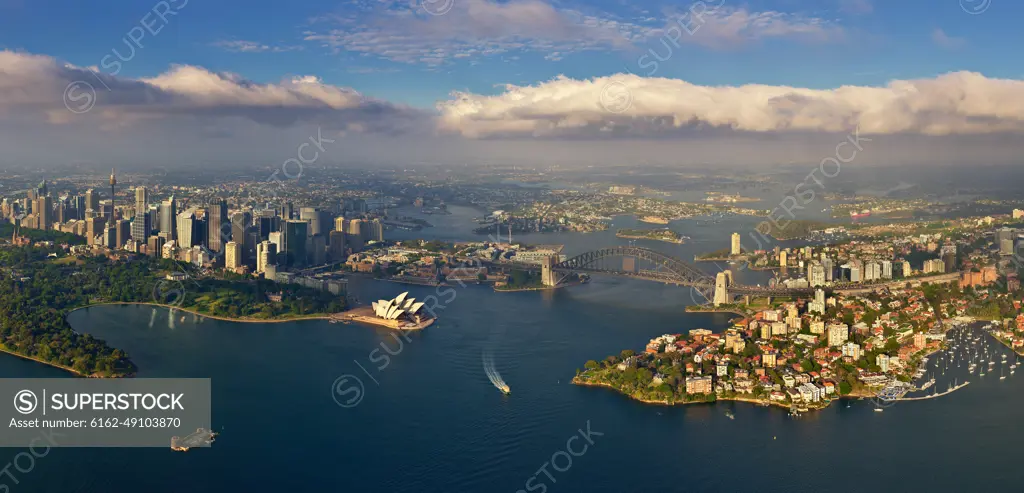 Aerial view of  the bay of Sydney, Australia