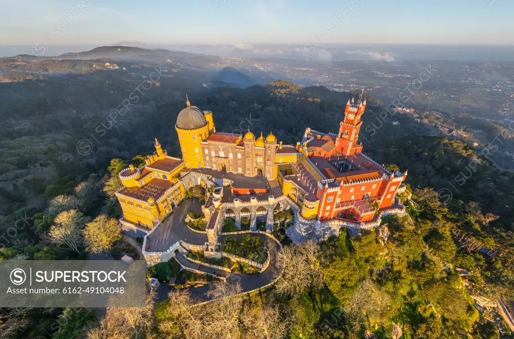 Aerial view of the Pena National Palace, Sintra, Portugal