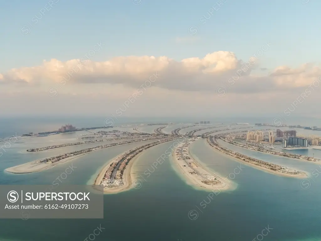 Aerial view of The Palm Jumeirah in Dubai, United Arab Emirates.