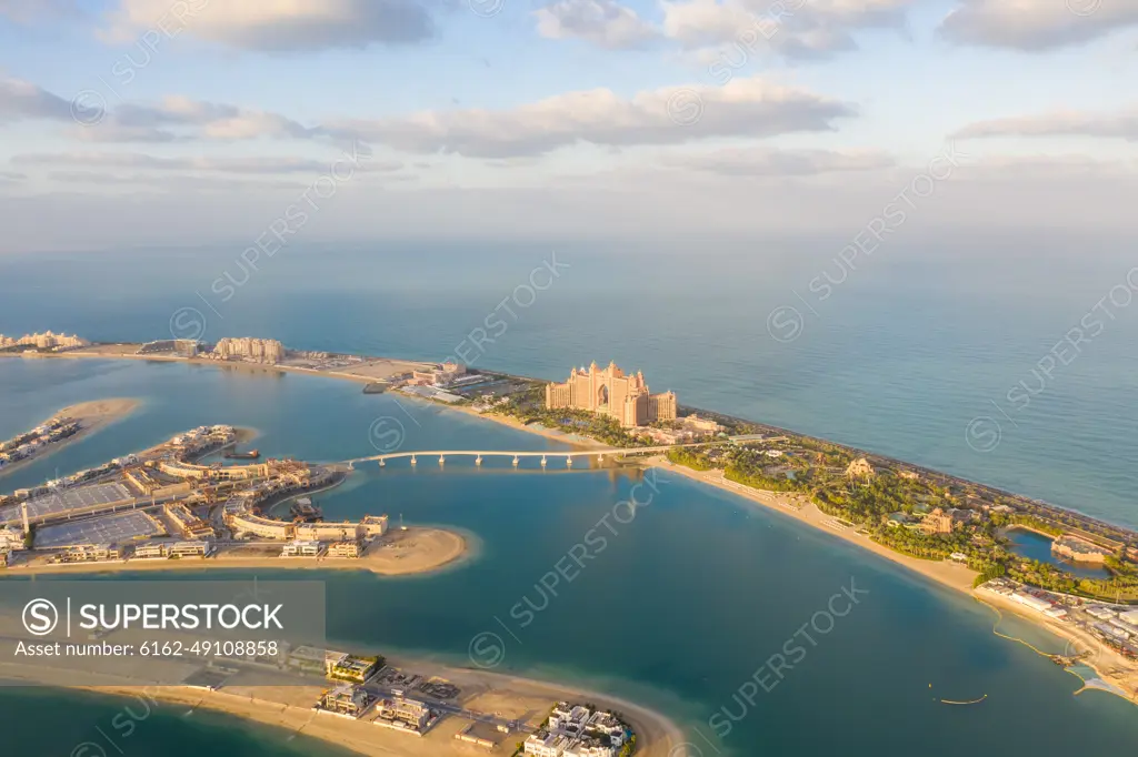 Aerial view of the artificial island The Palm Jumeirah, Dubai, United Arab Emirates