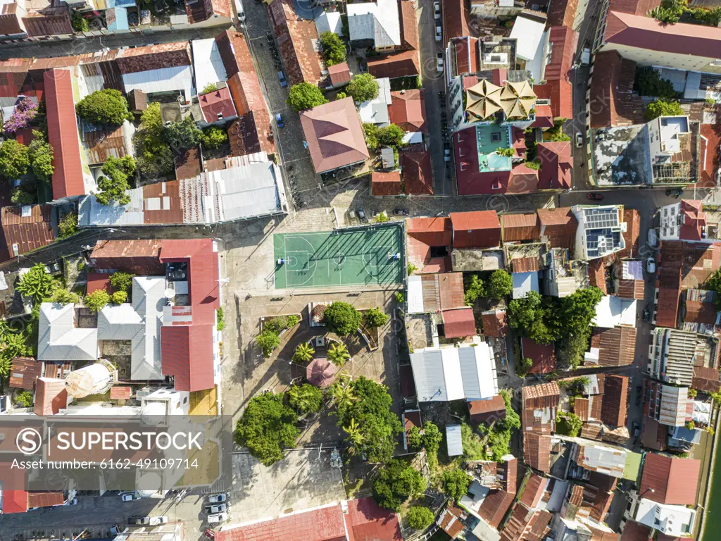 Aerial View of basketball court, Island of Flores, Guatemala.