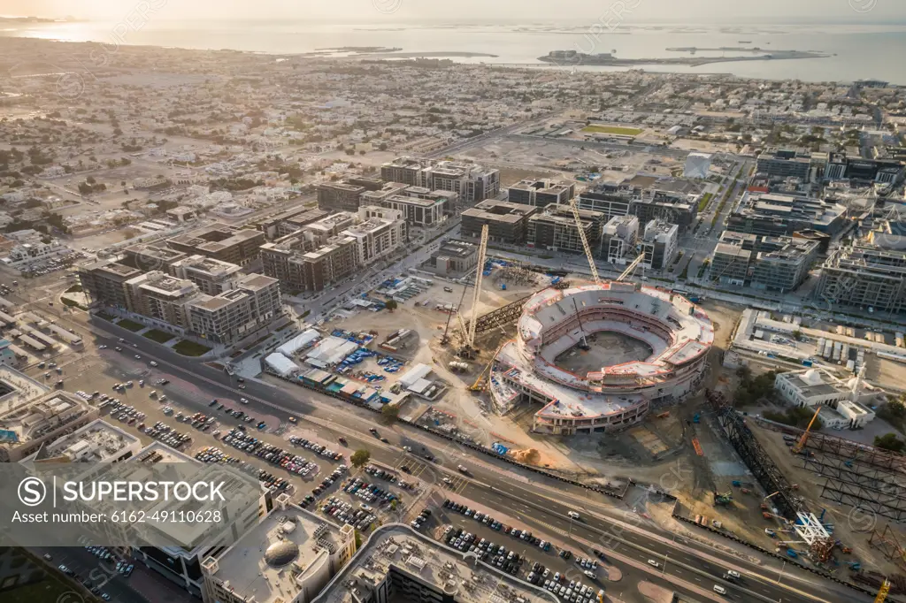 Aerial view of building under construction in Dubai, U.A.E.