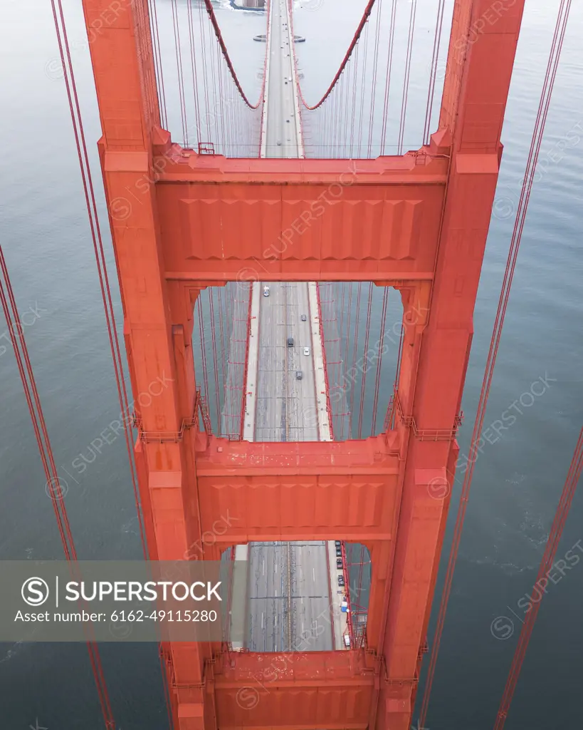 Aerial view of famous Golden Gate Bridge, San Francisco, California, United States.