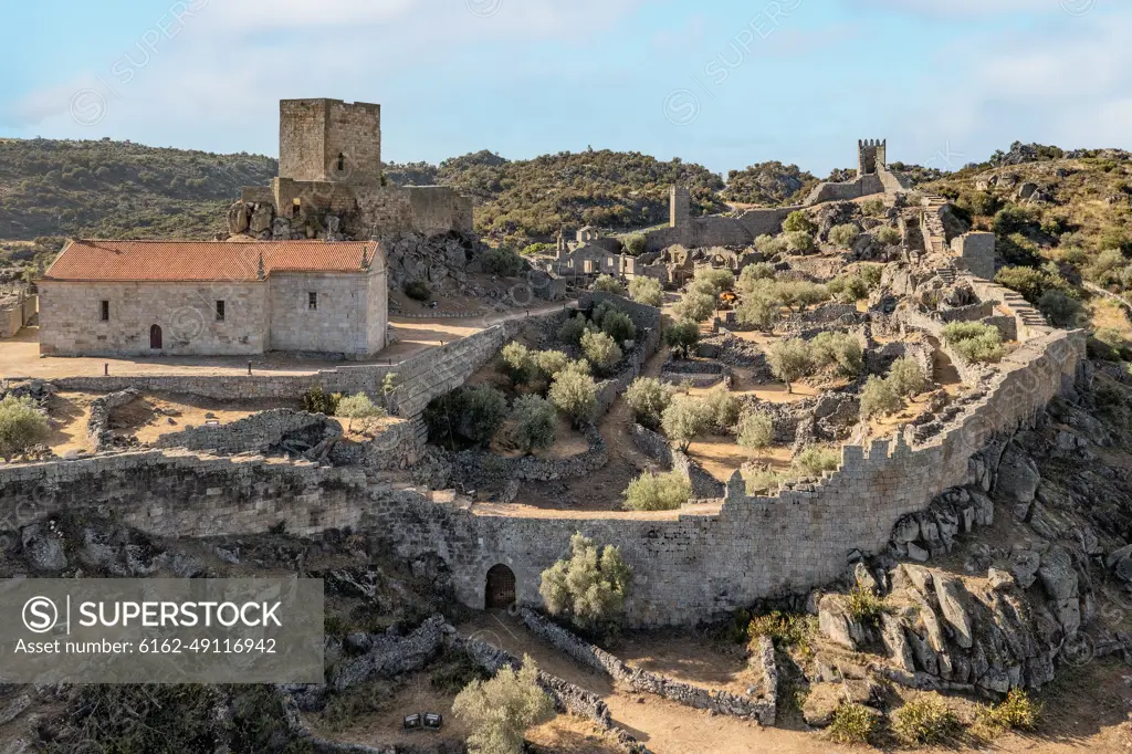 Aerial view of Marialva castle, Guarda, Portugal.