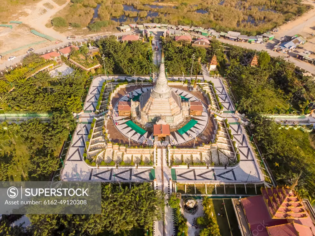 Aerial view of Thanbodday pagoda near Monywa in Myanmar.