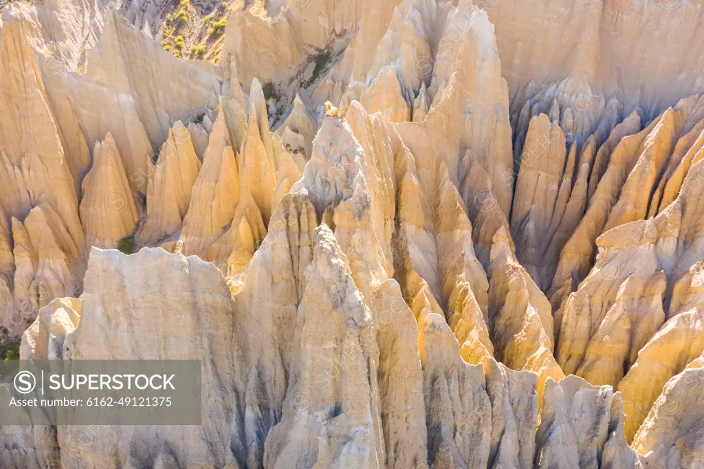 Aerial view of Clay Cliffs, touristic destination at Otago, New Zealand.