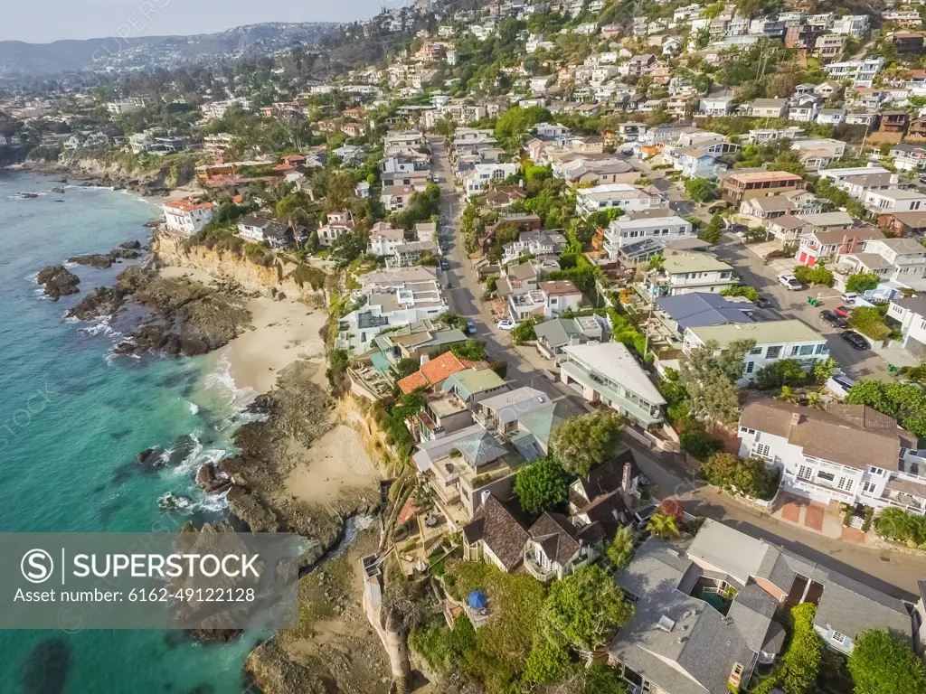 Aerial view of Laguna Beach coastline in California, USA.