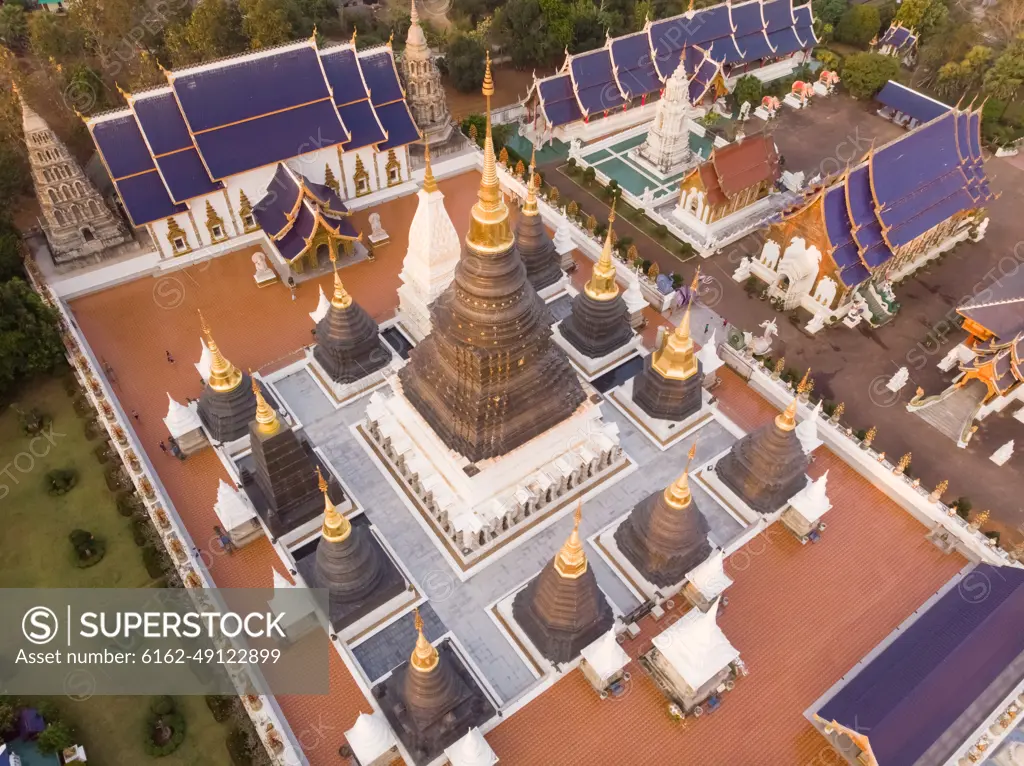 Aerial view of Wat Ban Den temple complex near Chiang Mai in Thailand.