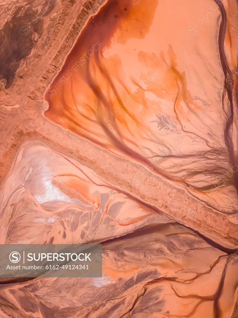 Abstract Aerial view of salt beds. Abstract aerial view of tailings ponds for mining in Western Australia.