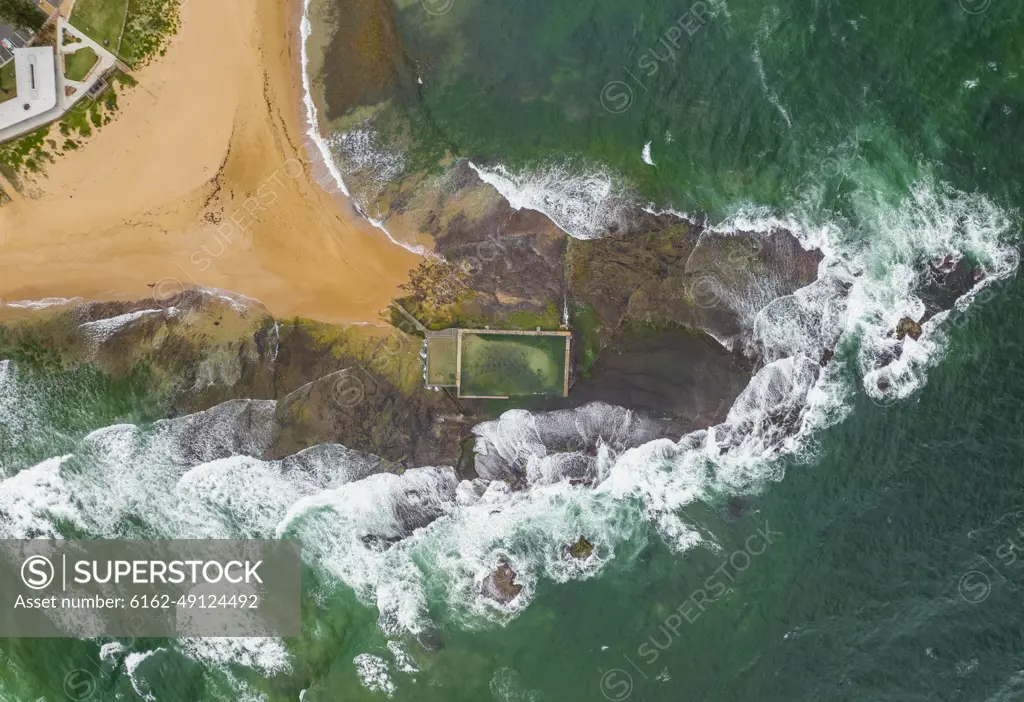 Aerial view of Mona Vale Rockpool, New South Wales, Australia.