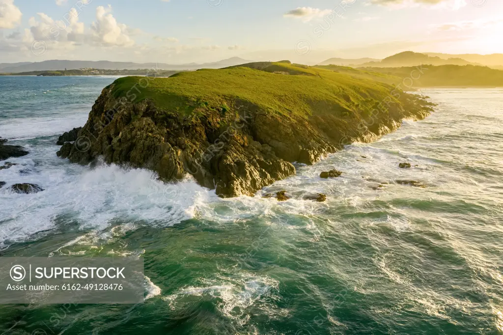 Aerial view of Bare Bluff, Sandy Beach, Coffs Harbor, New South Wales, Australia