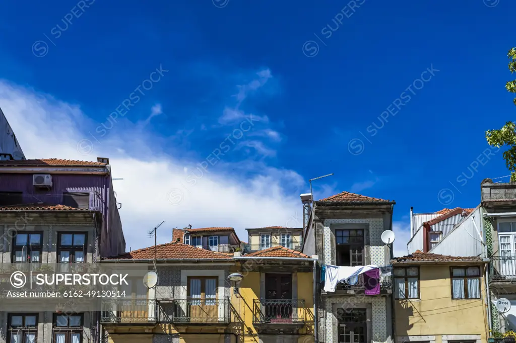 July 2020, Porto. Portugal: View of colourful building along the Douro river in Porto downtown, Portugal.