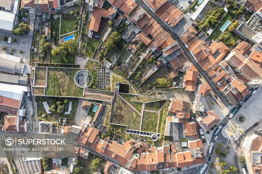 Aerial view of underground city garage in Guimaraes, Portugal.