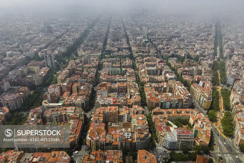 Aerial view of Barcelona downtown, Catalunya, Spain.