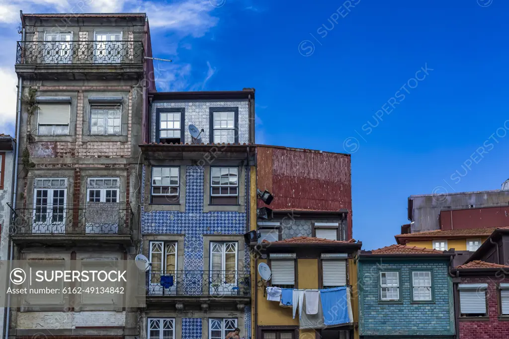 July 2020, Porto. Portugal: View of colourful building along the Douro river in Porto downtown, Portugal.